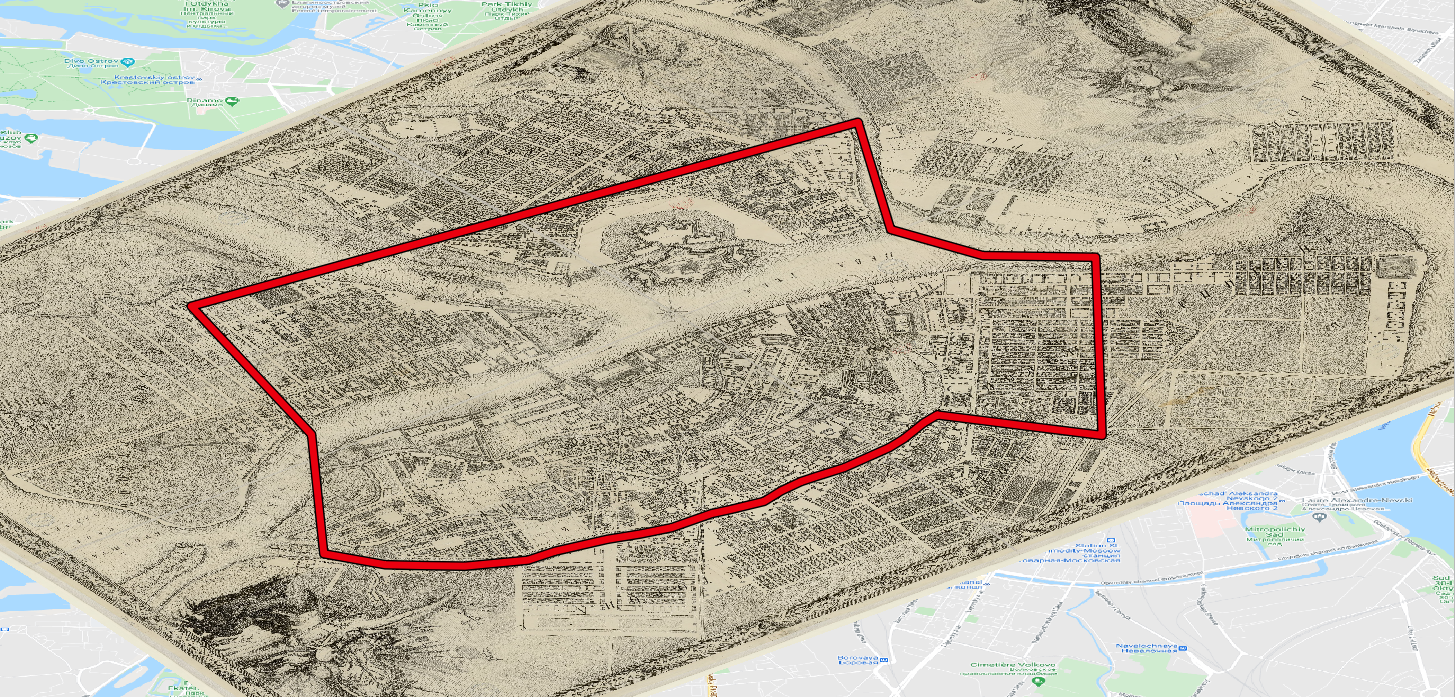 Figure 15. Démarcation entre la Central City  et l’Outskirt en 1753.